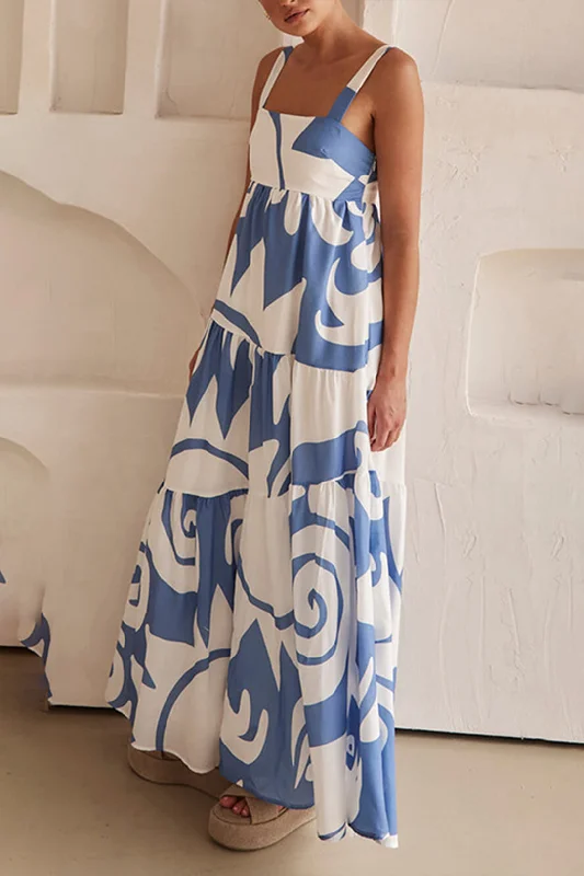 Geometric Print Strap Maxi Dress