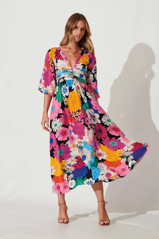 Melski Maxi Dress In Black Multi Floral