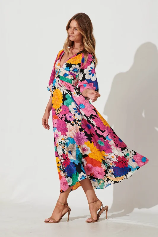 Melski Maxi Dress In Black Multi Floral