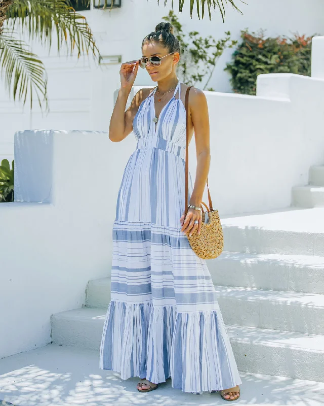 Montpellier Tiered Halter Maxi Dress - Blue