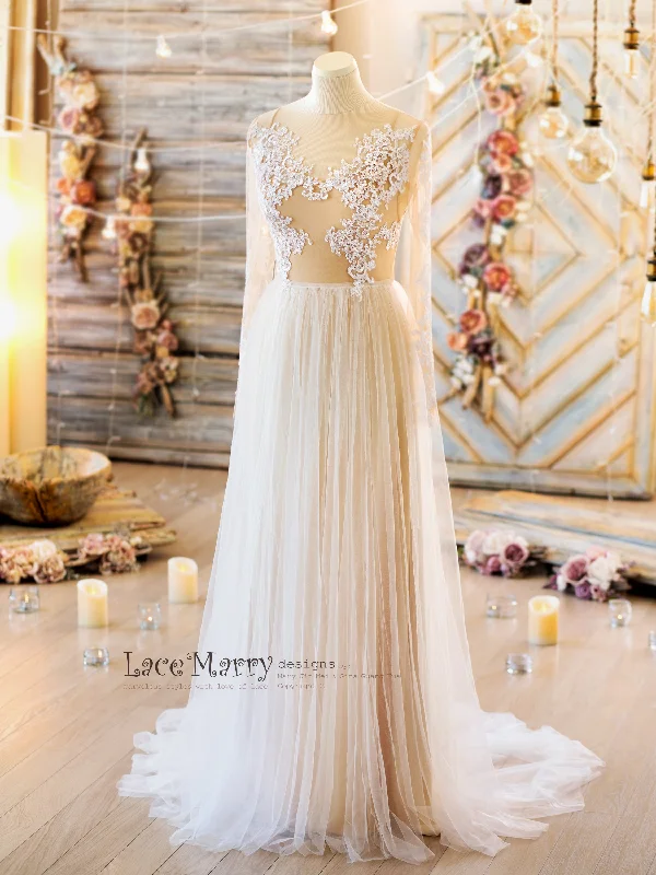 NAILA / Bohemian Wedding Dress with Long Lace Sleeves