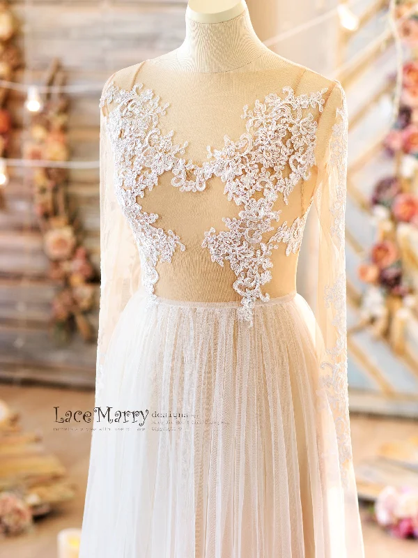 NAILA / Bohemian Wedding Dress with Long Lace Sleeves