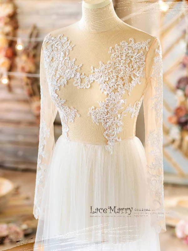 NAILA / Bohemian Wedding Dress with Long Lace Sleeves