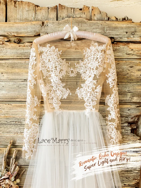 NAILA / Bohemian Wedding Dress with Long Lace Sleeves