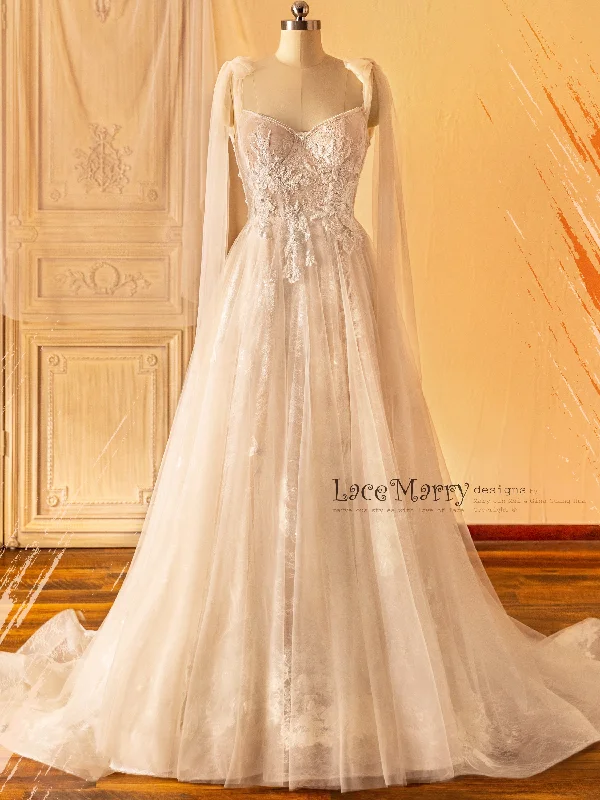 NICOLETTE / Amazing Lace Wedding Dress with Small Cape Sleeves