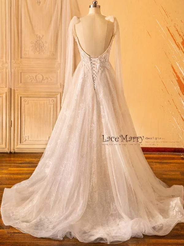 NICOLETTE / Amazing Lace Wedding Dress with Small Cape Sleeves