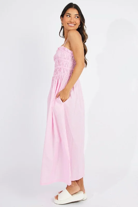 Pink Maxi Dress Sleeveless Shirred