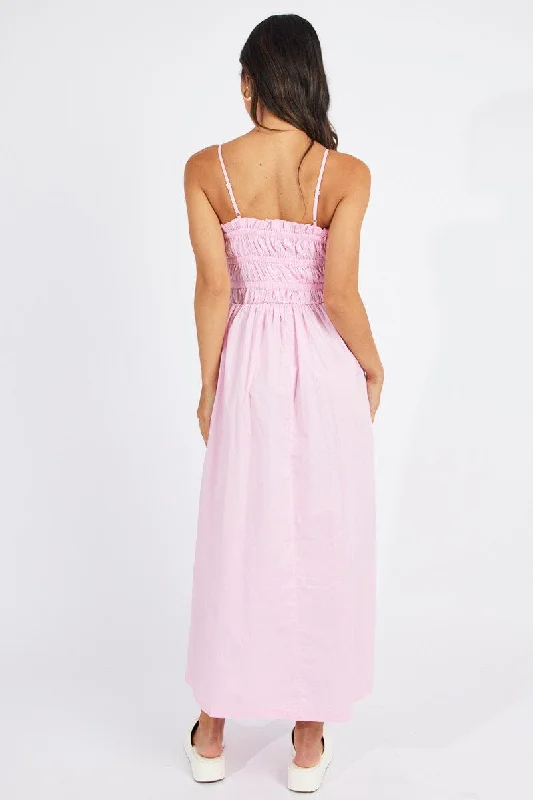 Pink Maxi Dress Sleeveless Shirred