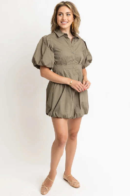 Pleat Bubble Hem Shirt Dress