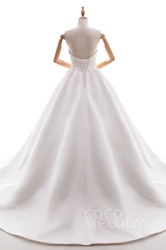 A-Line Court Train Satin Gothic Wedding Dress B14TB0040