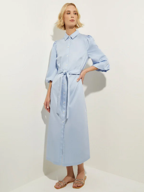 Puff Sleeve Cotton Midi Shirtdress