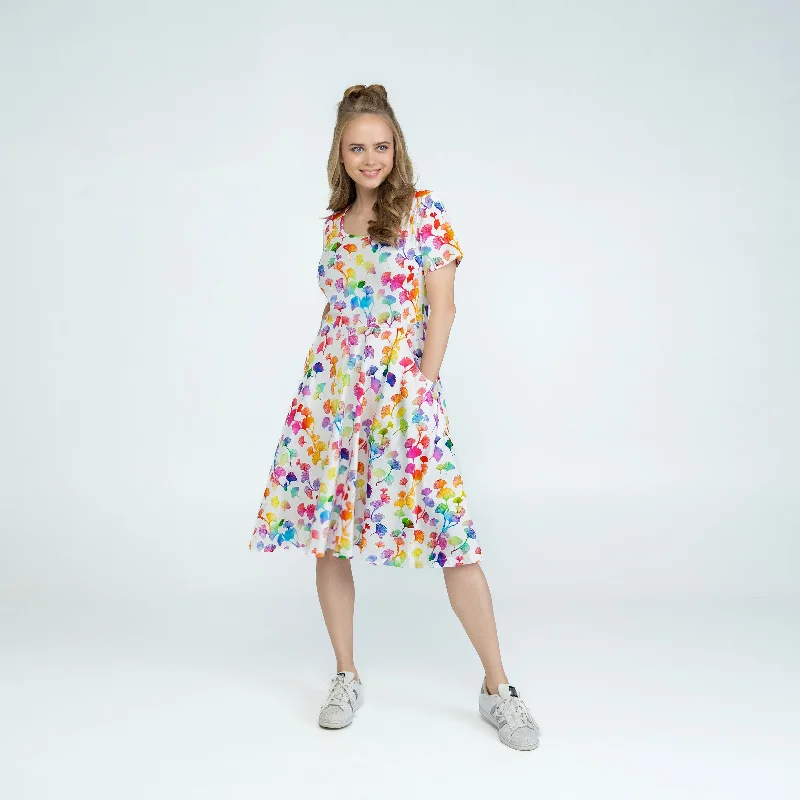 Rainbow Ginkgo Leaves Twirl Dress