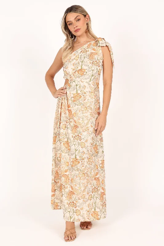 Ralie One Shoulder Maxi Dress - Tan Floral