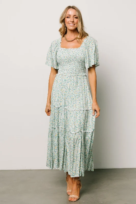 Regina Smocked Maxi Dress | Green Floral