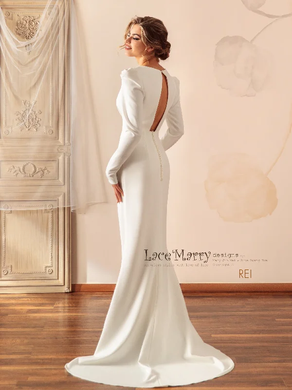 REI / Puff Shoulder Sleeve Simple Wedding Dress