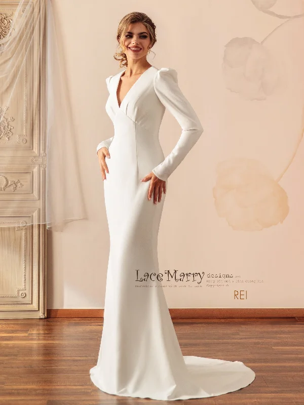 REI / Puff Shoulder Sleeve Simple Wedding Dress