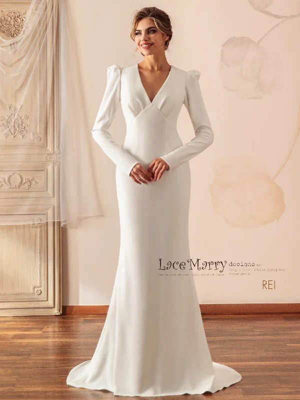 REI / Puff Shoulder Sleeve Simple Wedding Dress