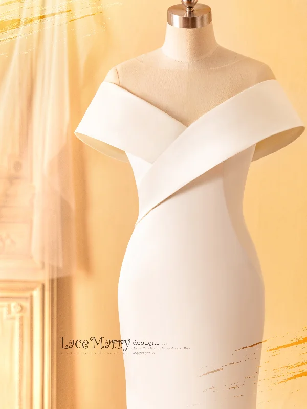 RENESMEE / Off the Shoulder Design Plain Wedding Dress