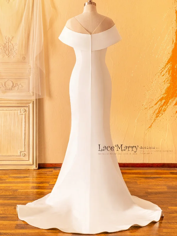 RENESMEE / Off the Shoulder Design Plain Wedding Dress