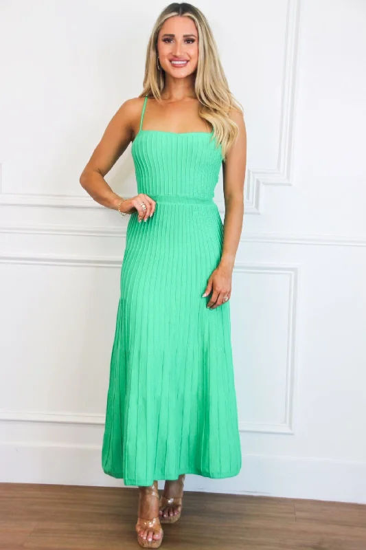 Robbie Ribbed Square Neck Maxi Dress: Jade Green