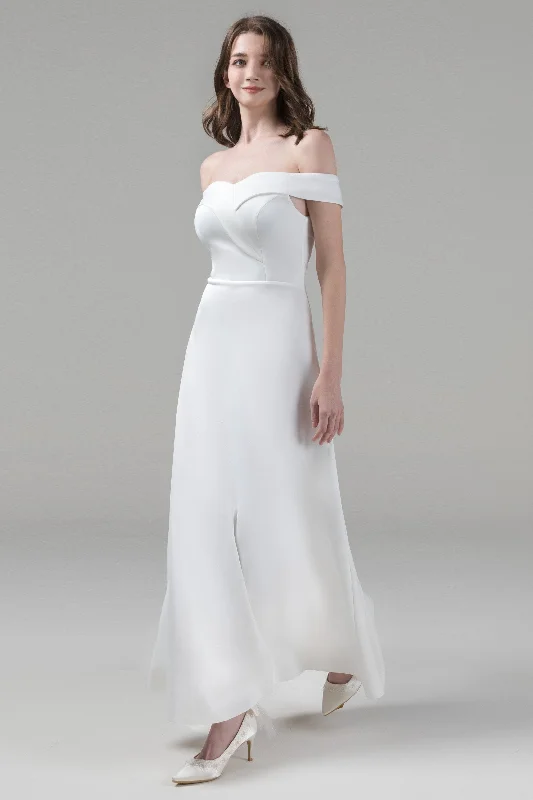 Sheath-Column Floor Length Elastic Knitted Fabric Wedding Dress CW2614