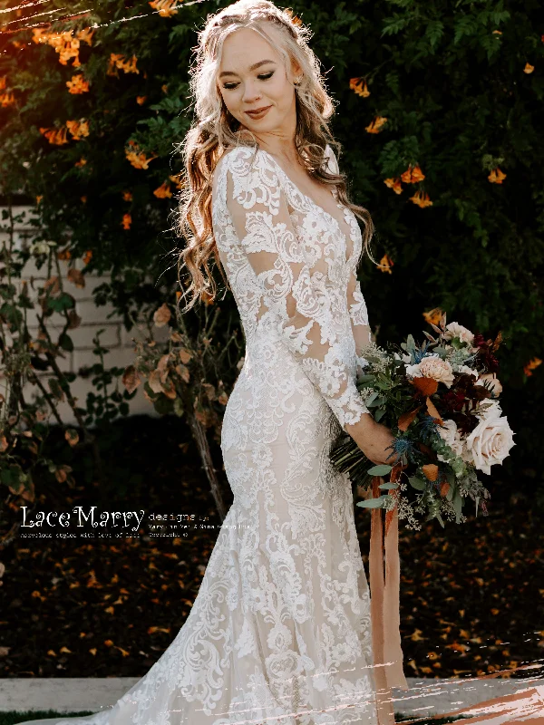 SKYE / Gorgeous Fitted Lace Wedding Dress with Long Sleeves