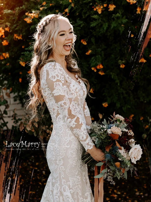 SKYE / Gorgeous Fitted Lace Wedding Dress with Long Sleeves