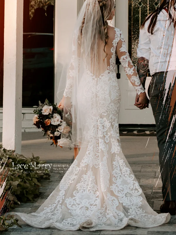 SKYE / Gorgeous Fitted Lace Wedding Dress with Long Sleeves