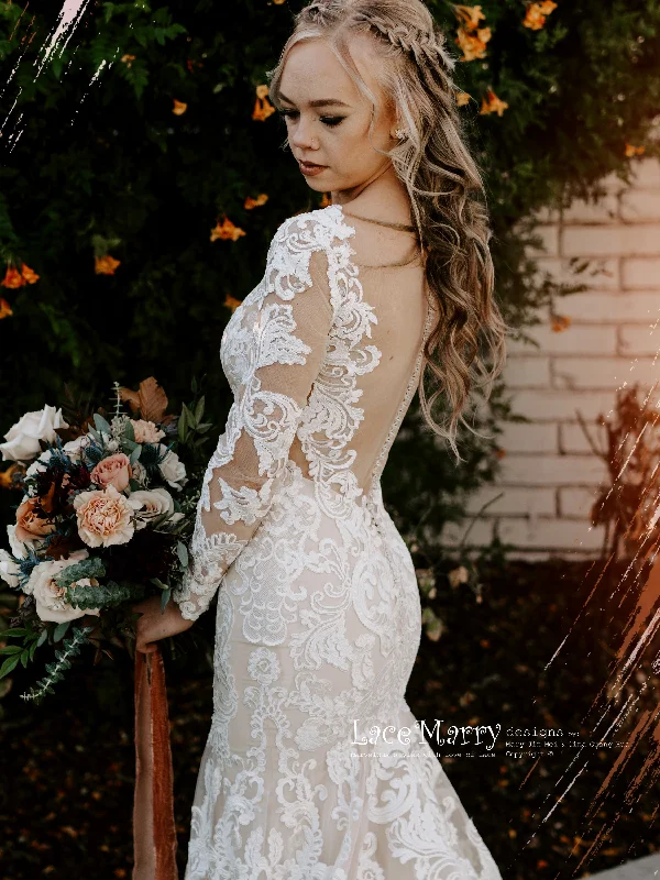 SKYE / Gorgeous Fitted Lace Wedding Dress with Long Sleeves