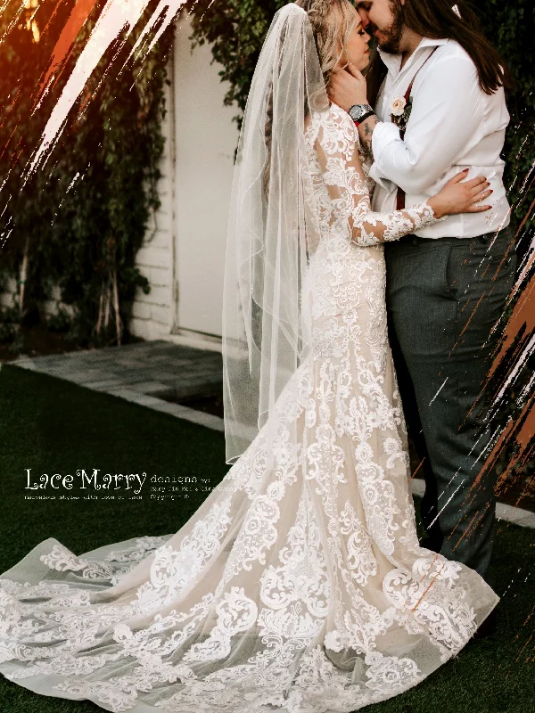 SKYE / Gorgeous Fitted Lace Wedding Dress with Long Sleeves