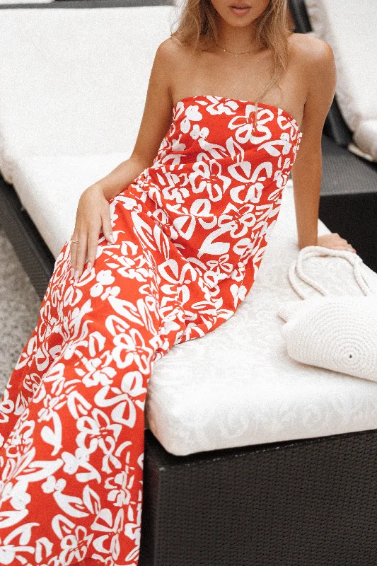 Soph Strapless Maxi Dress - Red Floral