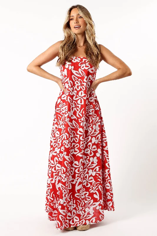 Soph Strapless Maxi Dress - Red Floral