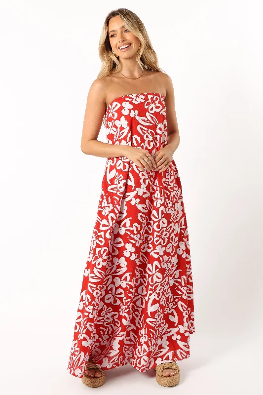 Soph Strapless Maxi Dress - Red Floral