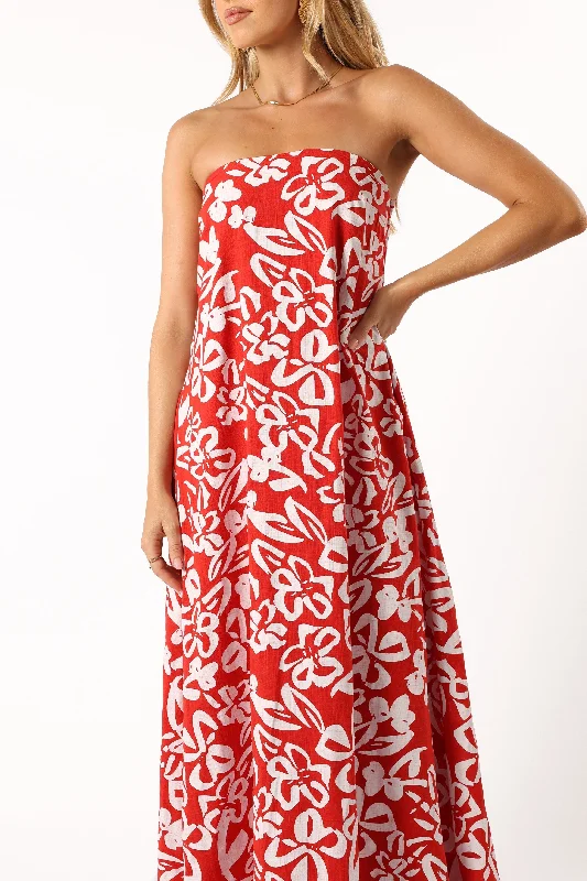 Soph Strapless Maxi Dress - Red Floral