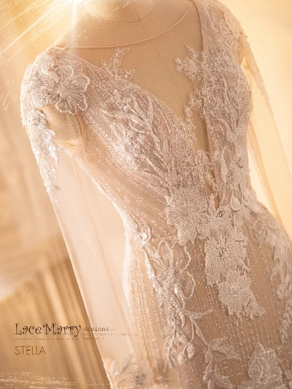 STELLA / Fitted Wedding Dress with Gorgeous Beaded Flower Appliques