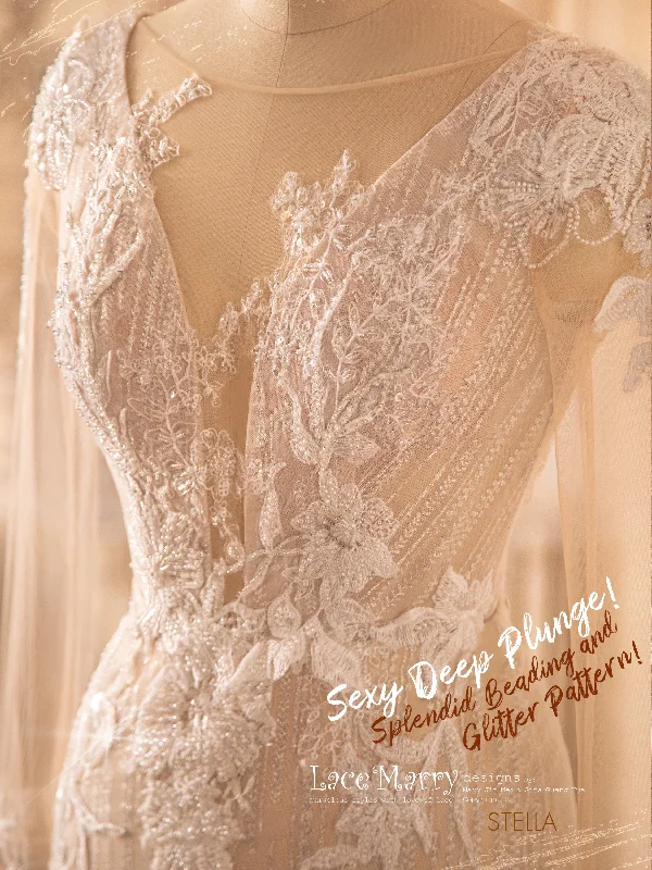 STELLA / Fitted Wedding Dress with Gorgeous Beaded Flower Appliques