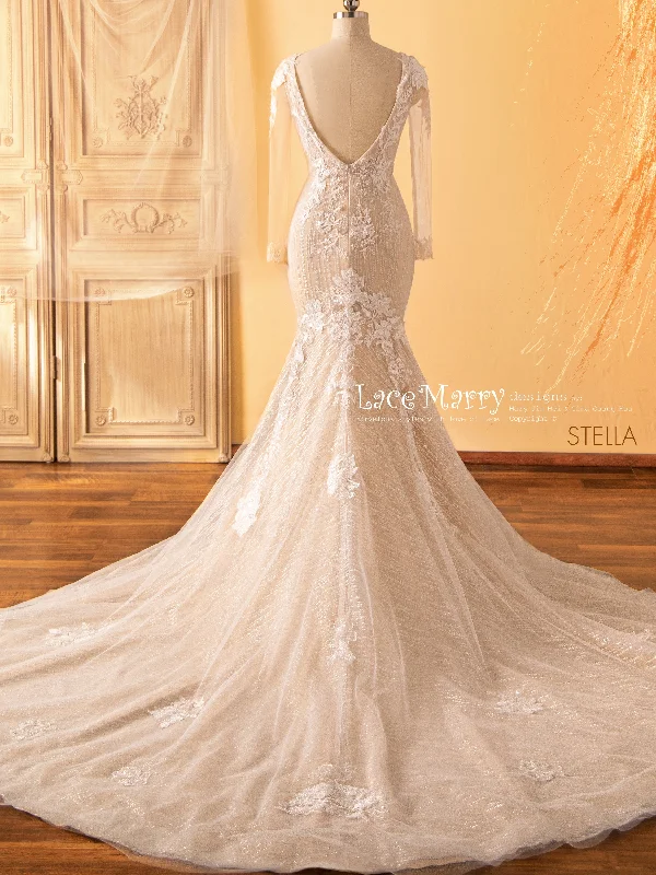 STELLA / Fitted Wedding Dress with Gorgeous Beaded Flower Appliques