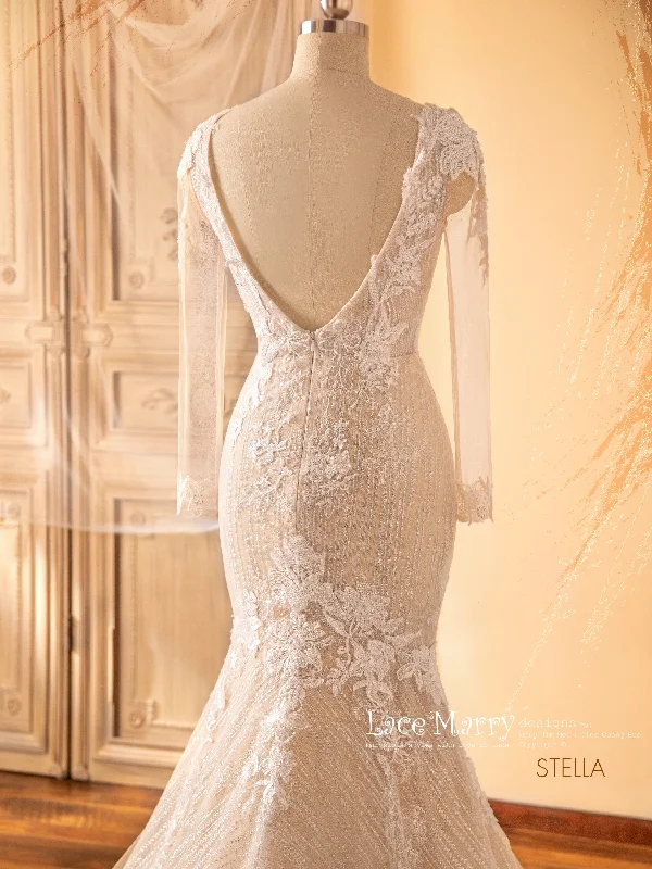 STELLA / Fitted Wedding Dress with Gorgeous Beaded Flower Appliques