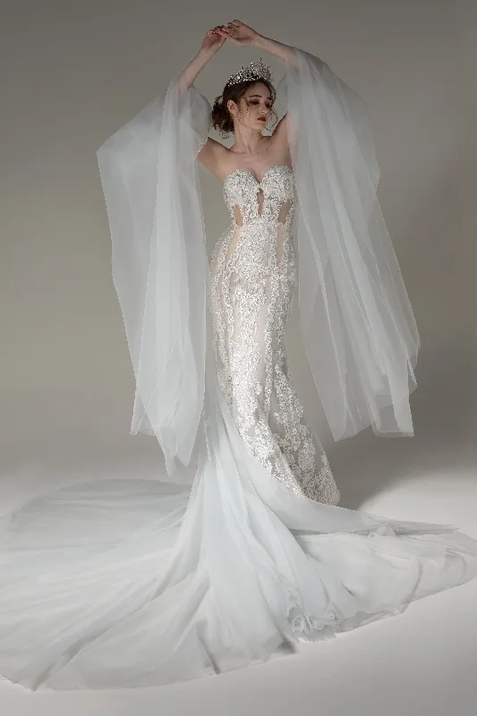 Trumpet-Mermaid Cathedral Train Tulle Wedding Dress CW2505