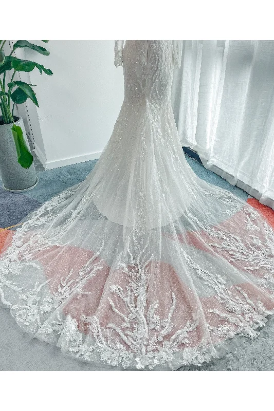 Trumpet-Mermaid Chapel Train Lace Tulle Wedding Dress CW3141