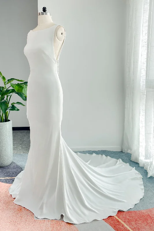 Trumpet-Mermaid Court Train Stretch Satin Wedding Dress CW3136