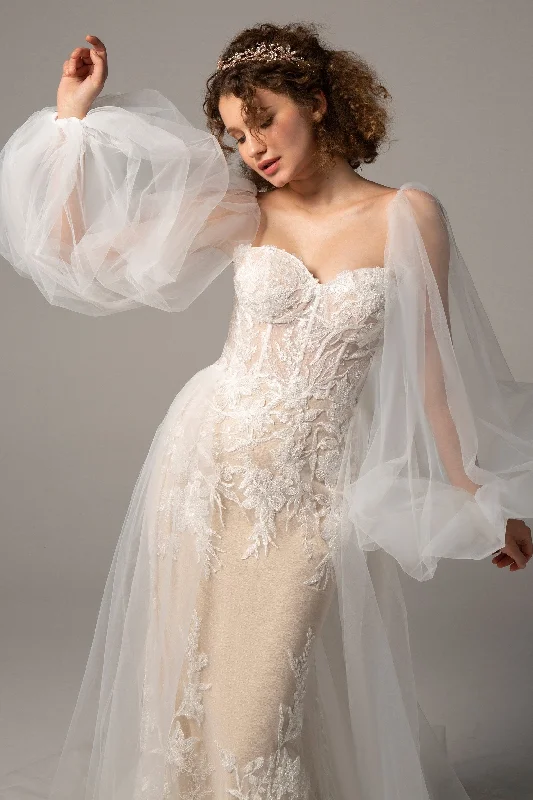 Trumpet Court Train Tulle Knitted Wedding Dress CW2360