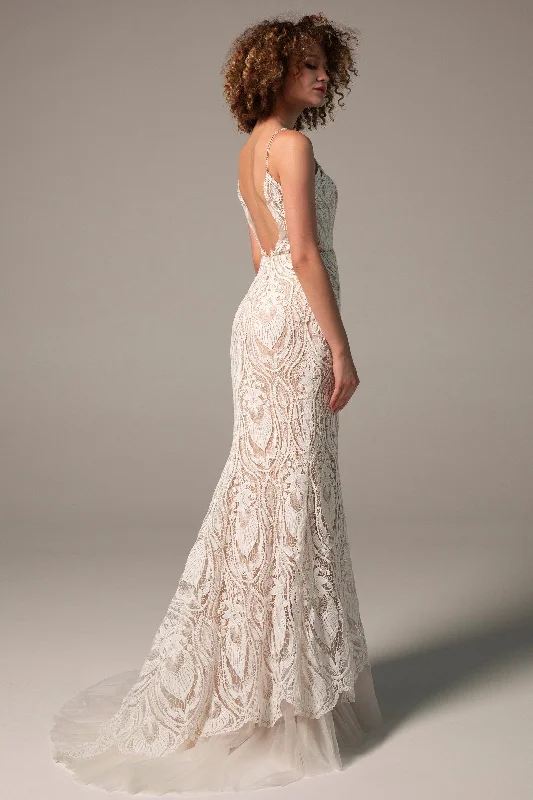 Trumpet Sweep-Brush Train Chiffon Lace Wedding Dress CW2221