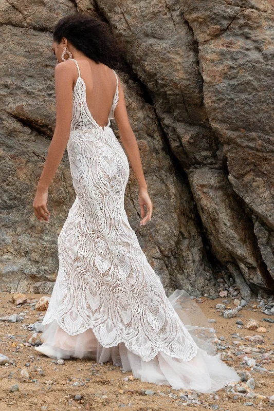 Trumpet Sweep-Brush Train Chiffon Lace Wedding Dress CW2221