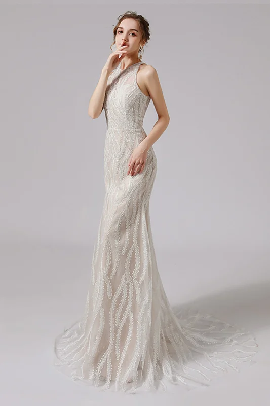 Trumpet-Mermaid Sweep-Brush Train Lace Wedding Dress CW2720