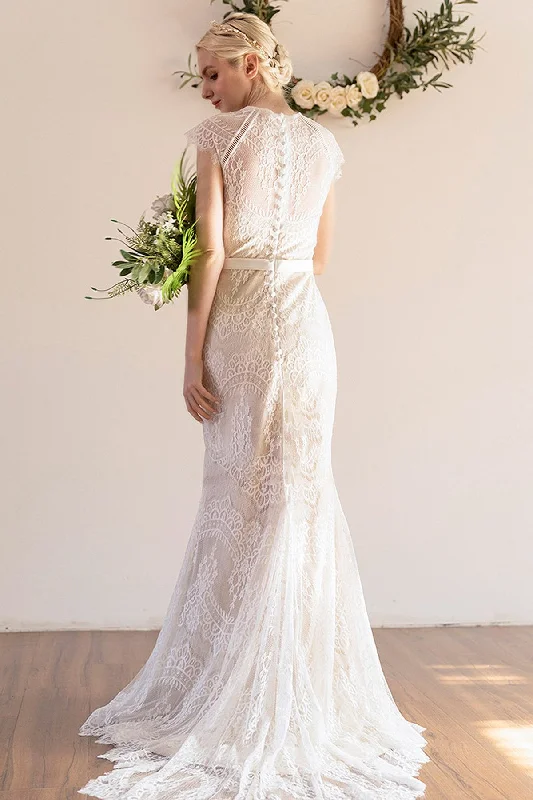 Trumpet-Mermaid Sweep-Brush Train Lace Wedding Dress CW3041