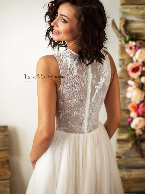 Charming Lace Wedding Dress with Flowers and Birds Beaded Embroidery