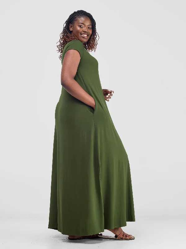 Vivo Leila Cap Sleeve Tent Maxi Dress - Hunters Green