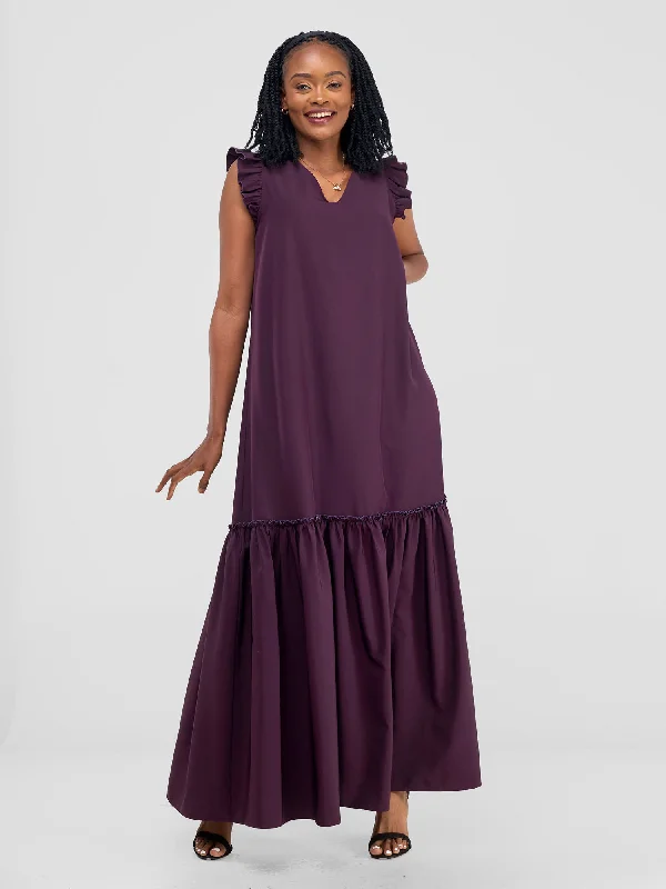 Vivo Nasinka V-Neck Maxi Dress - Burgundy