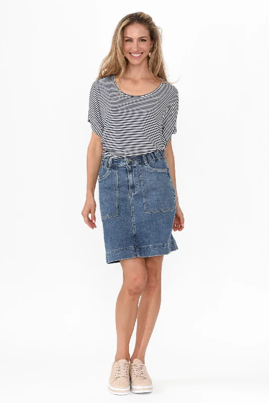 Atlas Dark Blue Denim Stretch Skirt